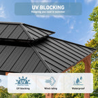 FONA 12'x16' Rosewood Cedar Grill Gazebo,Double Galvanized Steel Roof & Sturdy Hooks for Backyard