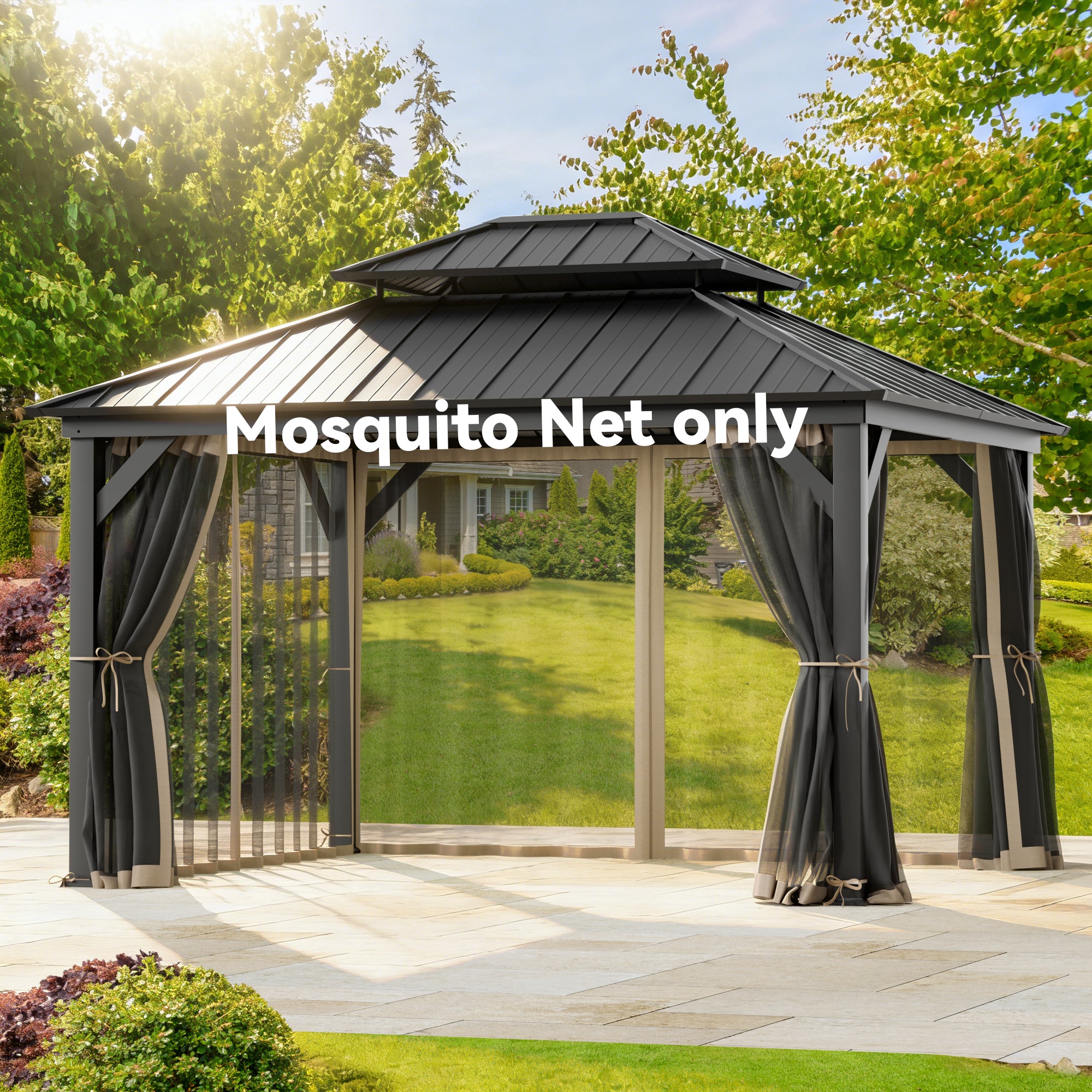 Covered Outdoor Universal 11' x13' Gazebo with Mosquito Netting and 4 Panel Double Zipper Sidewalls