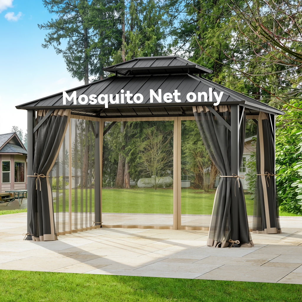Covered Outdoor Universal 10'x12' Gazebo Mosquito Netting- 4-Panel Double Zipper Sidewalls