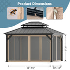 Covered Outdoor Universal 11' x13' Gazebo with Mosquito Netting and 4 Panel Double Zipper Sidewalls