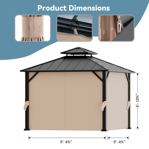 Covered Outdoor Universal 10'x10' Gazebo Curtain Replacement 4 Panel Zippered Sidewalls Grey