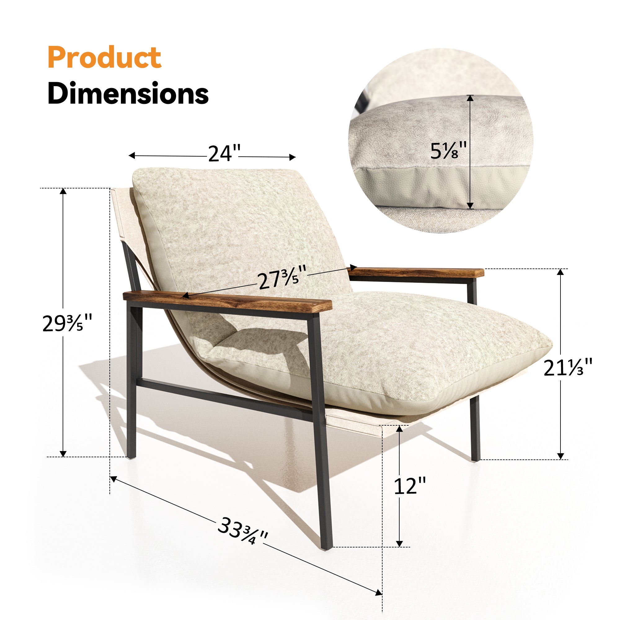 LUNIVO Accent Chair Line Fabric Upholstered Armchair, Reading Club Chair with Pillow for Living Room Bedroom Furniture Beige