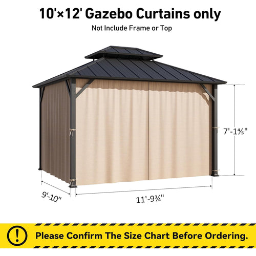 Covered Outdoor Universal 10' x12' Gazebo Curtain Replacement 4 Panel Waterproof Sidewalls Curtain Only