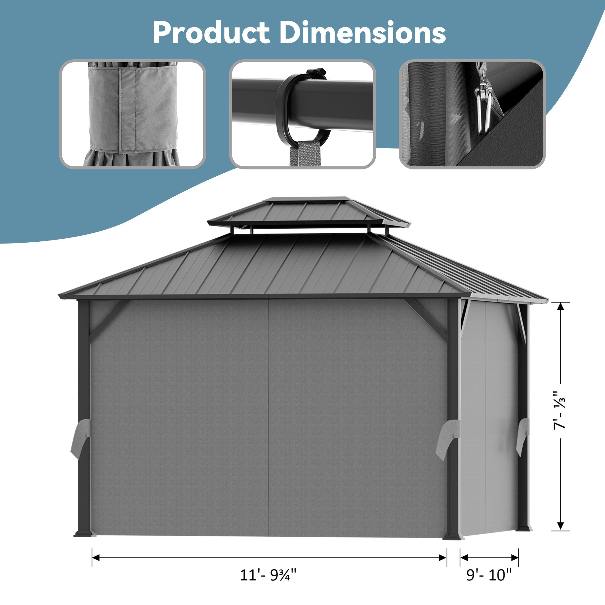 Covered Outdoor Universal 10'x12' Gazebo Curtain Replacement 4 Panel Zippered Grey Sidewalls