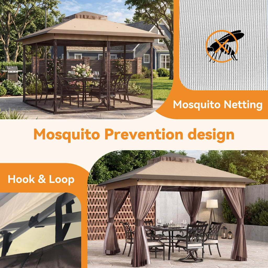 Pop Up Gazebo11'x11', Double Ventilated Roof, Waterproof UV Protected Canopy with Mosquito Netting, Portable Party Tent with Backpack