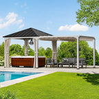 ModernShade 10'x20' Pergola Hybrid Gazebo with Adjustable Shade Fabric,Hardtop Roof,Privacy Curtains,Black and White