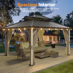 Modern Shade 12' x 14' Hardtop Gazebo with LED Lights, USB Ports, Curtains & Netting for Patio