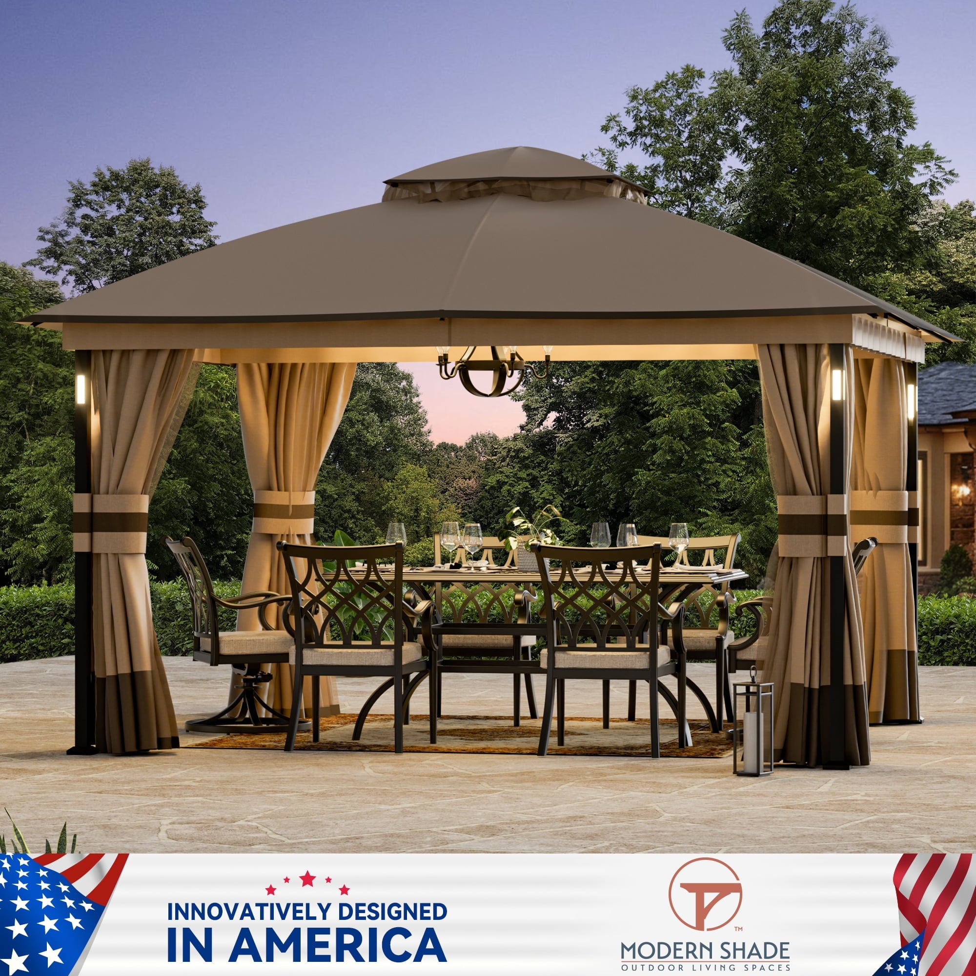 Modern Shade 11x13 Patio Gazebo Canopy Tent,Pop Up Gazebo with LED Lighting,Soft-Top Dual Roof Design