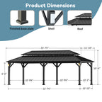 Modern Shade Hardtop Gazebo 12' x 24' with 4 LED Lights, Permanent Gazebo with Double Galvanized Steel Roof for Outdoor Backyard, Black