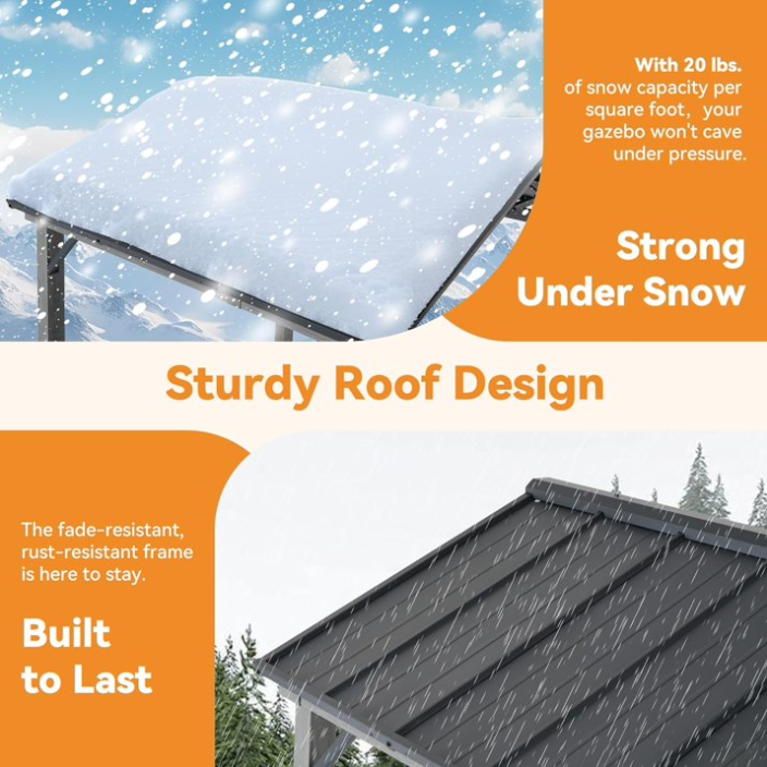 FONA Grill Gazebo 6' x 8' with Galvanized Steel Roof and Pergola Extension, BBQ Gazebo with UV Blocking & Waterproof Design, Grill Canopy with Shelves, Rust-Resistant, Transfer Gray