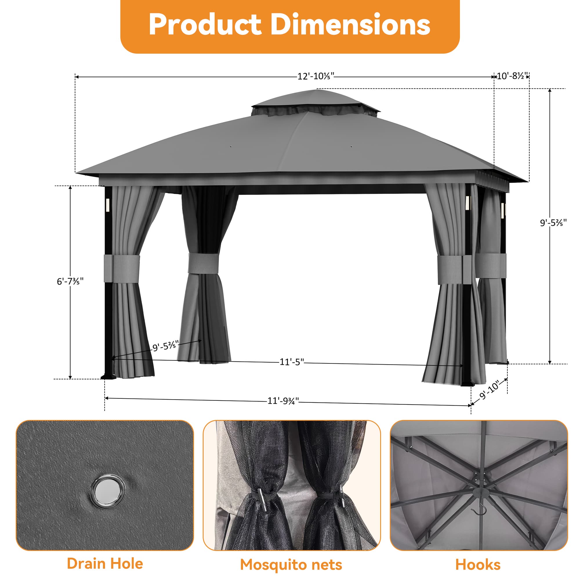 11'x13' Soft Top Gazebo with Bluetooth Speaker
