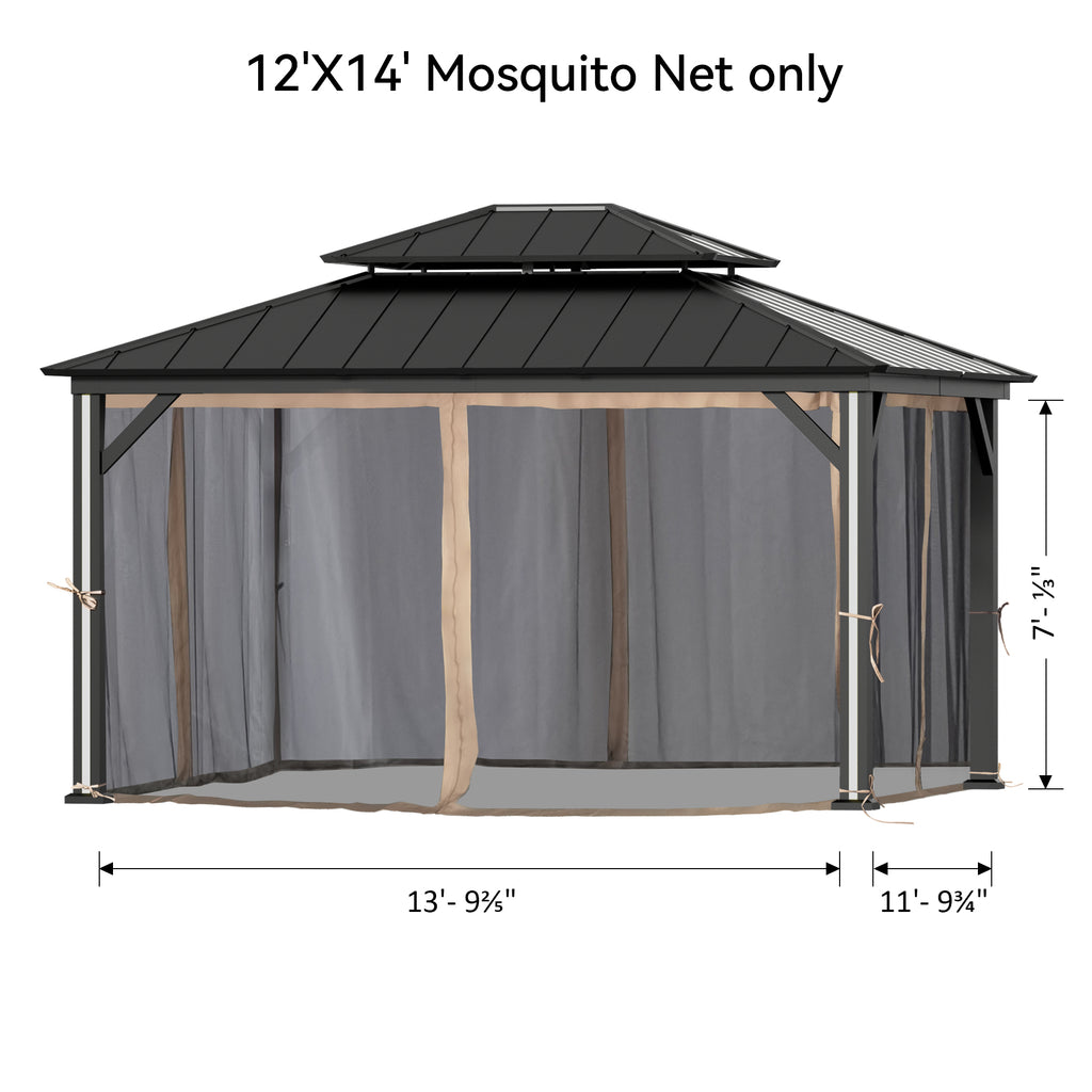 Covered Outdoor Gazebo Mosquito Netting Replacement Universal 4-Panel Sidewalls 12' x 14', Outdoor Gazebo Mosquito Nettings with Double Zipper (Mosquito Net Only)