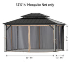 Covered Outdoor Gazebo Mosquito Netting Replacement Universal 4-Panel Sidewalls 12' x 14', Outdoor Gazebo Mosquito Nettings with Double Zipper (Mosquito Net Only)