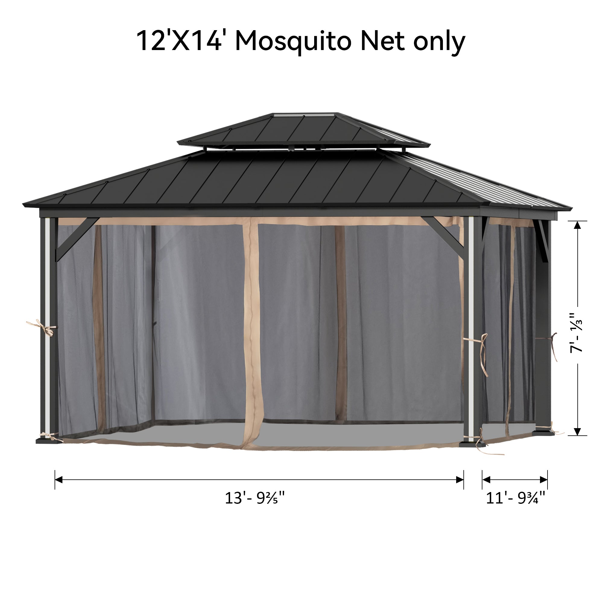 Covered Outdoor Gazebo Mosquito Netting Replacement Universal 4-Panel Sidewalls 12' x 14', Outdoor Gazebo Mosquito Nettings with Double Zipper (Mosquito Net Only)