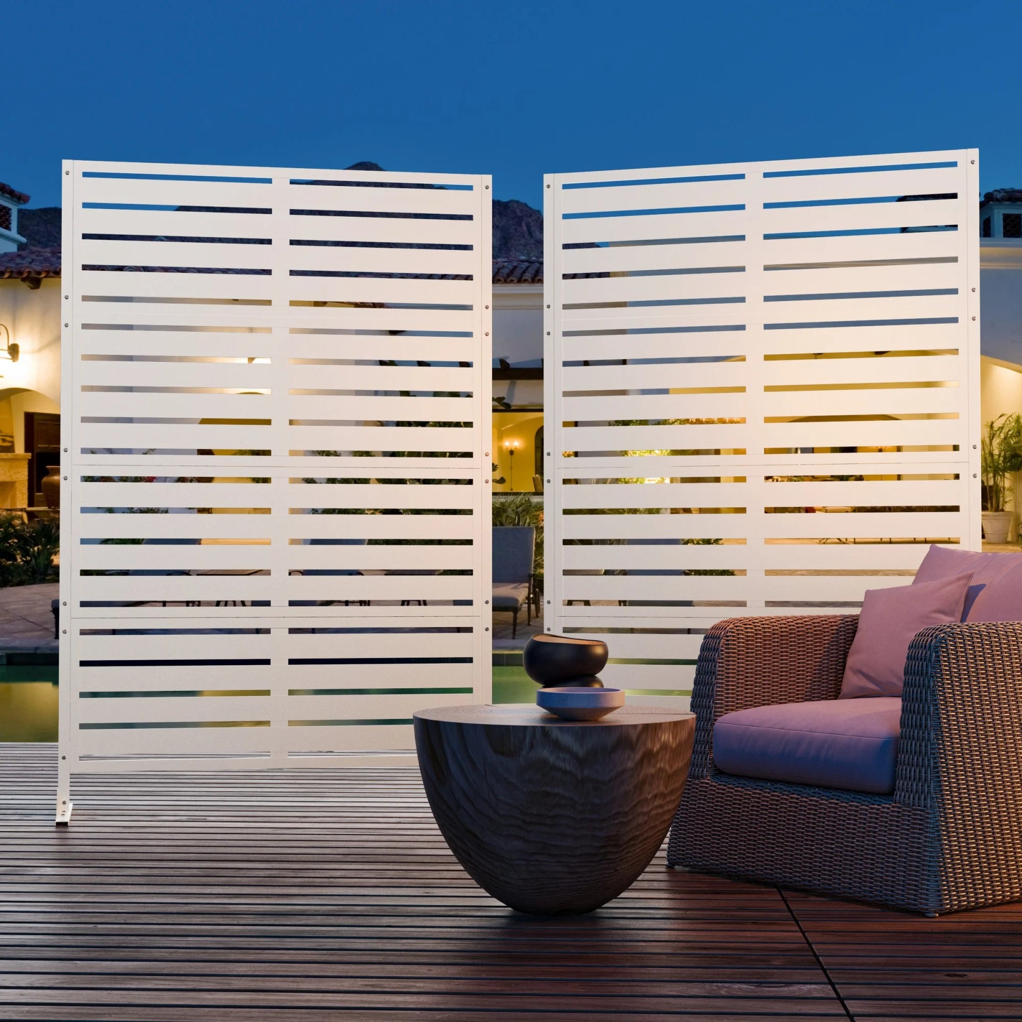 Modern Shade Outdoor Metal Privacy Screen - 72"H x 48"W 2-Panel White Stable Freestanding Patio Screen
