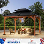 Modern Shade 11‘x13’ Cedar Gazebo with Galvanized Steel Roof & Hooks for Backyard Garden