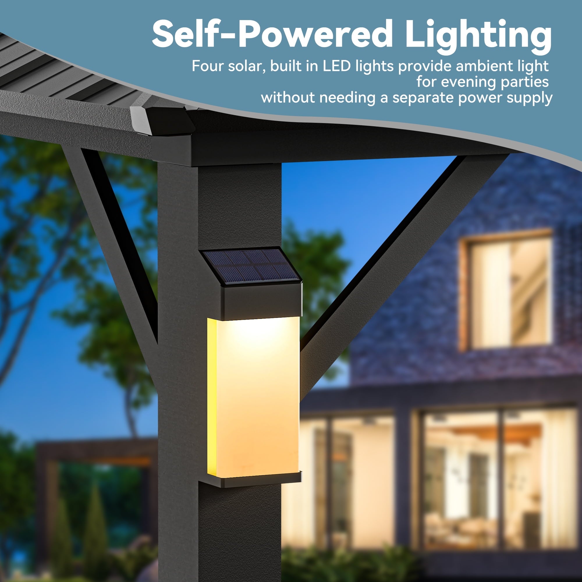 FONA 10'x10' Hardtop Metal Gazebo with LED Light,All-Weather Outdoor Pavilion for Patio,Garden,Black