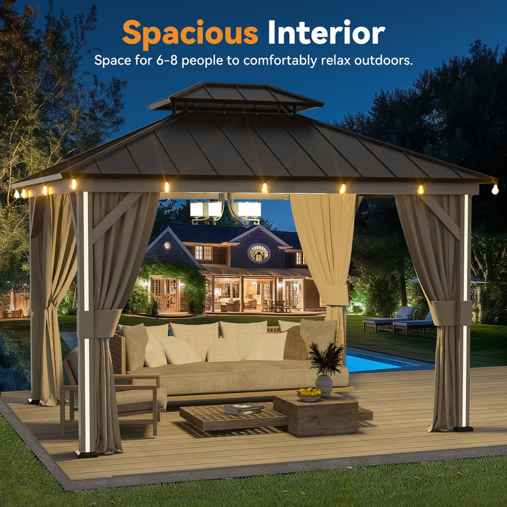 Modern Shade 10' x 12' Hardtop Patio Gazebo with LED Strip Light