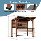 FONA 6.5'x8' Cedar Wood Bar&Grill Gazebo with Shelves,TV Mount,Hardtop Steel Roof,Power Strip