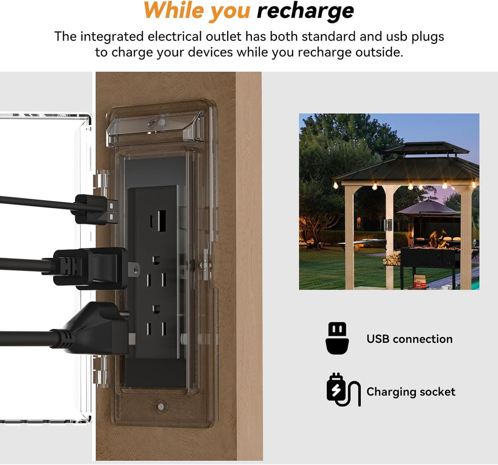 Modern Shade Grill Gazebo 6' x 8', Bbq Shelves and Paper Towel Holder, Grill Canopy with Galvanized Steel Roof, Grill Gazebo with Charging Ports Brown