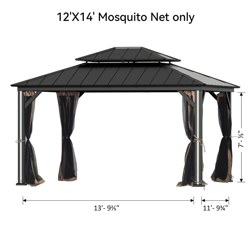 Covered Outdoor Gazebo Mosquito Netting Replacement Universal 4-Panel Sidewalls 12' x 14', Outdoor Gazebo Mosquito Nettings with Double Zipper (Mosquito Net Only)