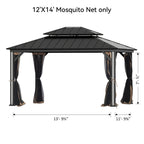 Covered Outdoor Gazebo Mosquito Netting Replacement Universal 4-Panel Sidewalls 12' x 14', Outdoor Gazebo Mosquito Nettings with Double Zipper (Mosquito Net Only)