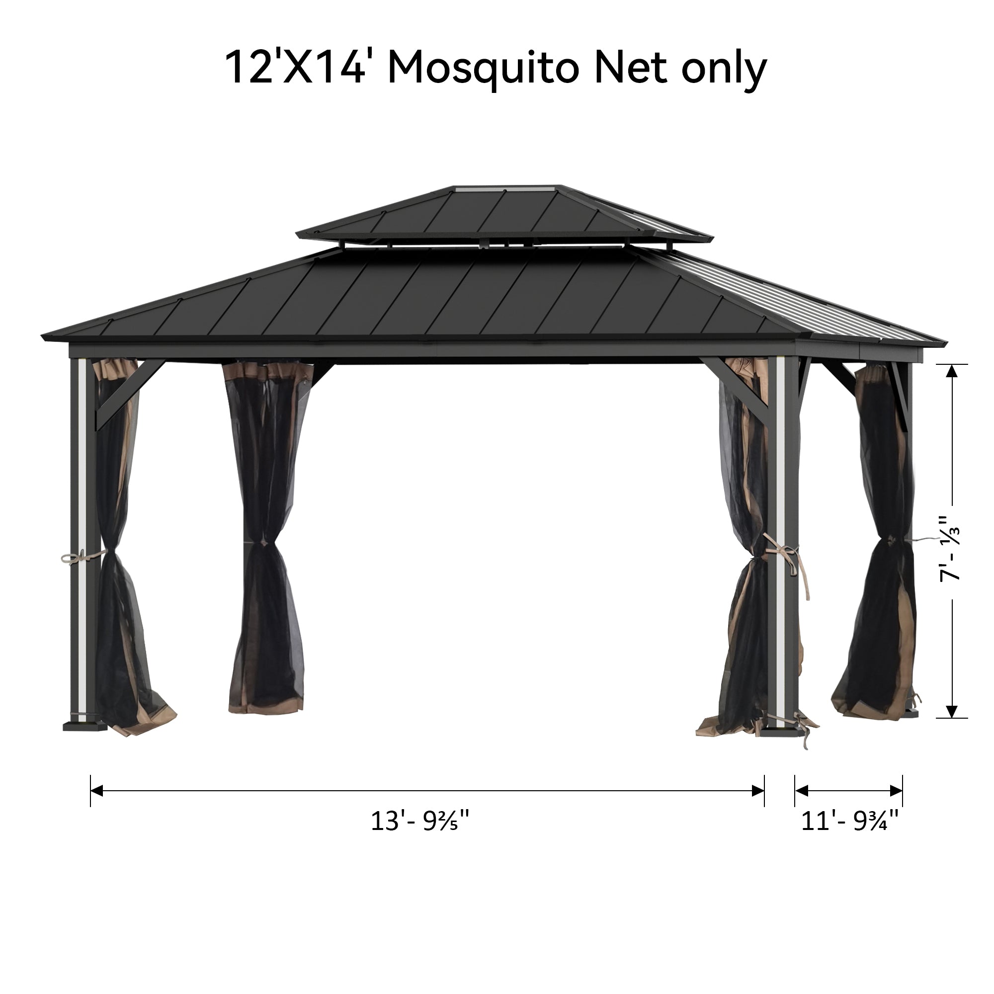 Covered Outdoor Gazebo Mosquito Netting Replacement Universal 4-Panel Sidewalls 12' x 14', Outdoor Gazebo Mosquito Nettings with Double Zipper (Mosquito Net Only)