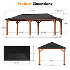 Modern Shade 12’x24‘ Cedar Grill Gazebo with Steel Hardtop Roof for Backyard & Garden Brown