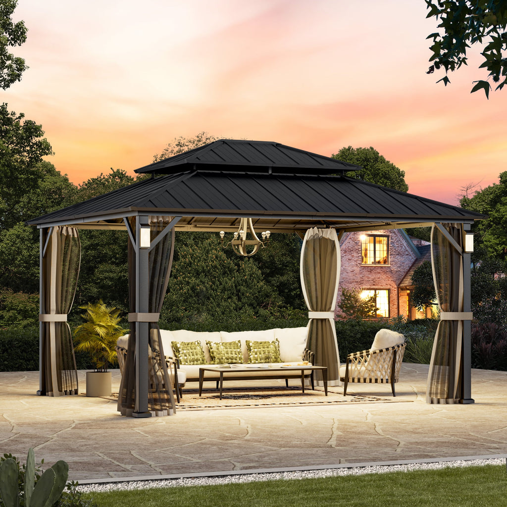 Modern Shade 12'x14' Hard Top Gazebo W/ Solar LED light