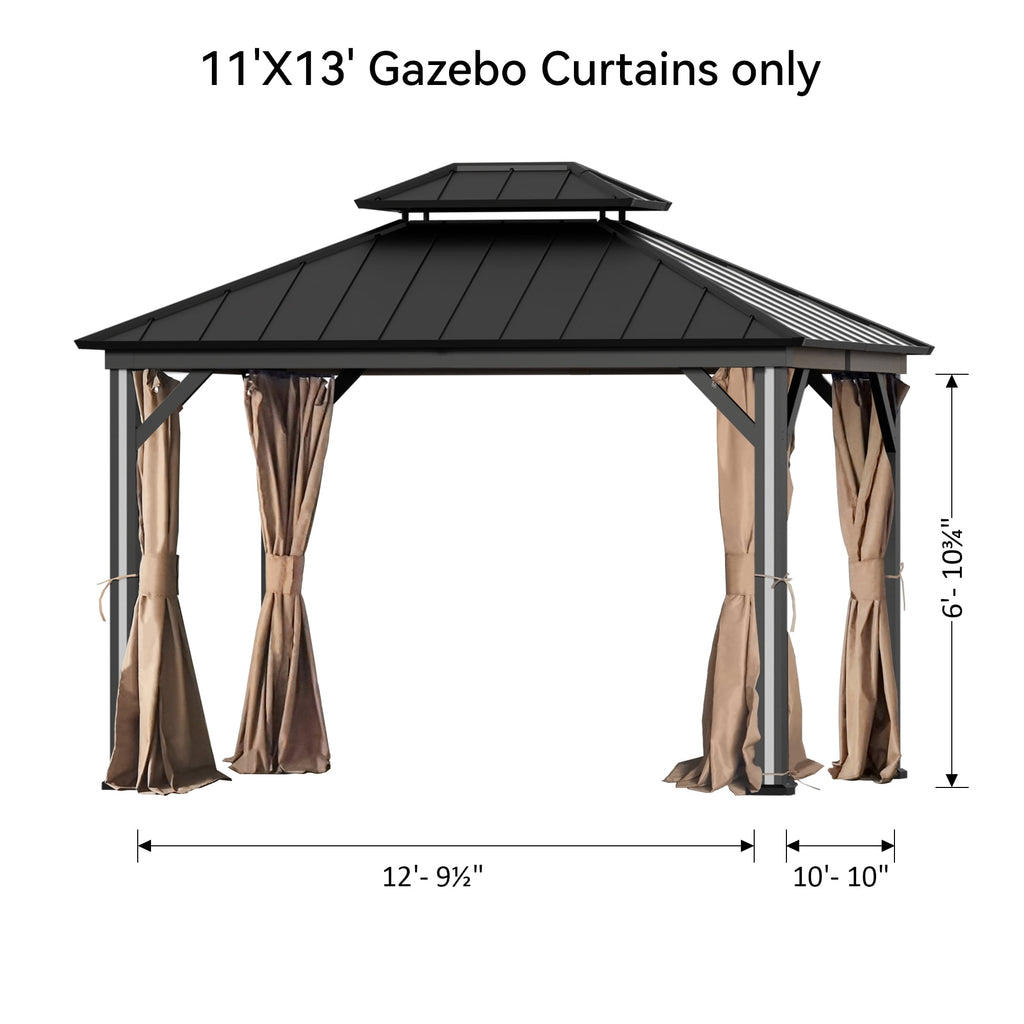 FONA Gazebo Curtain Replacement Universal 4-Panel Sidewalls 11' x 13', Outdoor Gazebo Privacy Curtains with Zipper (Curtain Only)