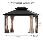 FONA Gazebo Curtain Replacement Universal 4-Panel Sidewalls 11' x 13', Outdoor Gazebo Privacy Curtains with Zipper (Curtain Only)
