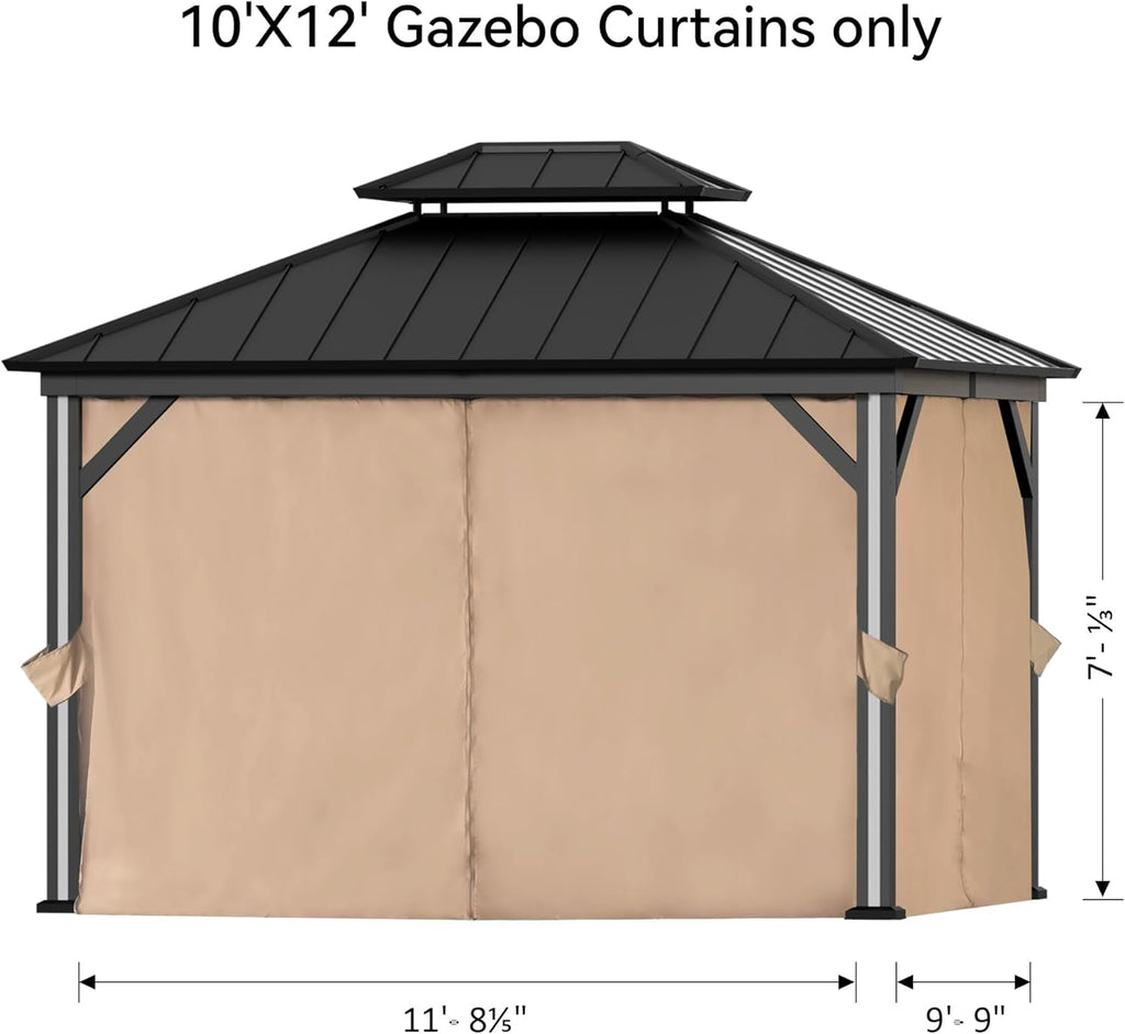 FONA Gazebo Curtain Replacement Universal 4-Panel Sidewalls 10' x 12', Outdoor Gazebo Privacy Curtains with Zipper, Replacement for Outdoor, Patio Canopy, Garden and Backyard