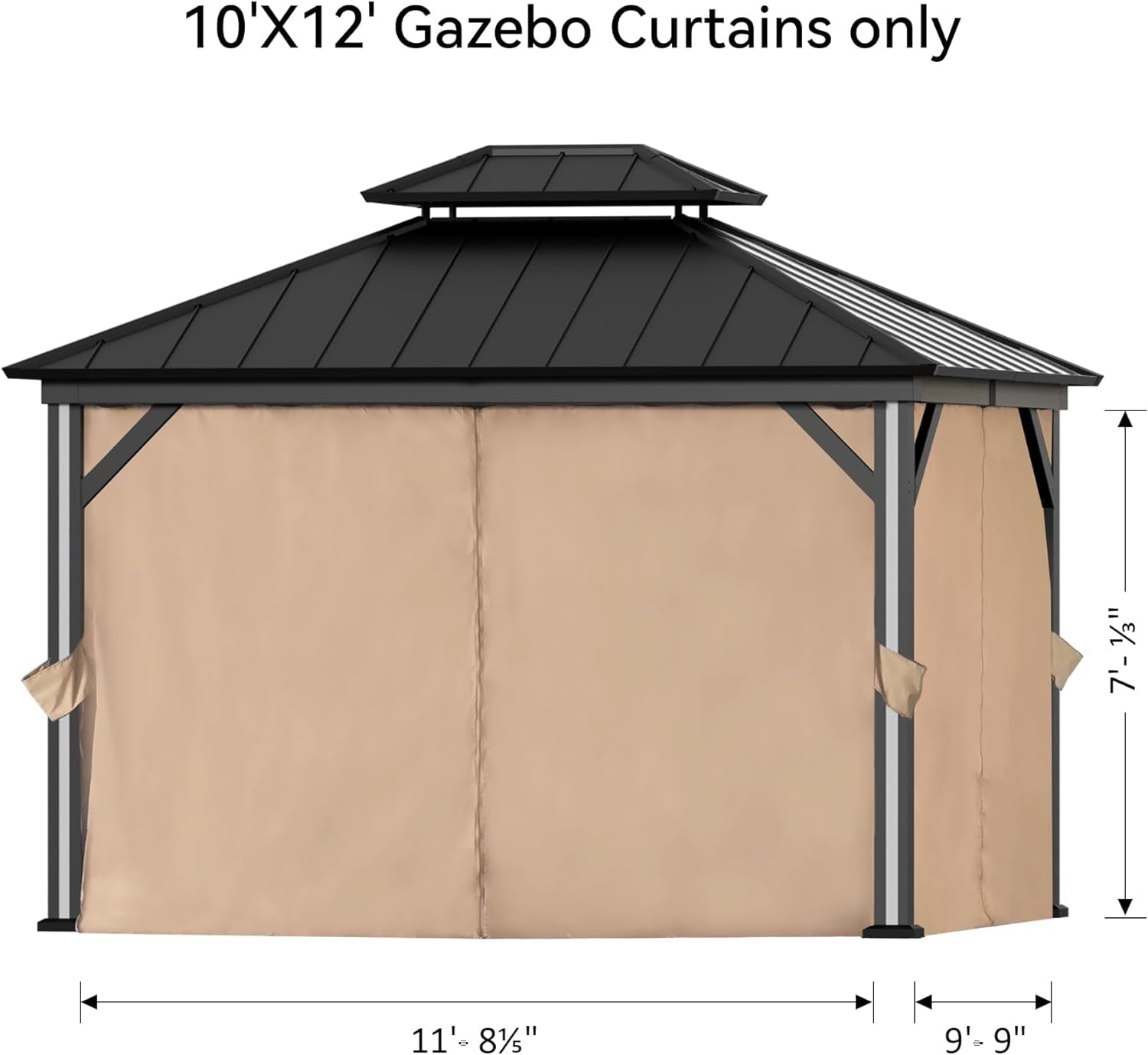FONA Gazebo Curtain Replacement Universal 4-Panel Sidewalls 10' x 12', Outdoor Gazebo Privacy Curtains with Zipper, Replacement for Outdoor, Patio Canopy, Garden and Backyard