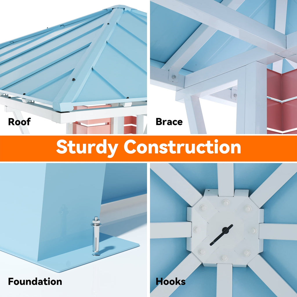 FONA Outdoor Gazebo 8' x 8', Grill Gazebo with USB Charging Socket and Hooks, Patio Gazebo with 2 open sides, Galvanized Steel Pavilion for Swimming pool, Backyard, BBQ, Party