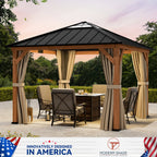 Modern Shade 11'x 11'Outdoor Cedar Wood Hardtop Gazebo with Galvanized Steel Roof and Mosquito Net for Patio Use