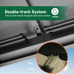 FONA The Horizon Permanent Hardtop Gazebo 12' x 24' with 4 LED Lights, Outdoor Gazebo with Galvanized Steel Double Roof, Patio Pavilion w/Decor Hooks, Mosquito Netting and Curtains, Black