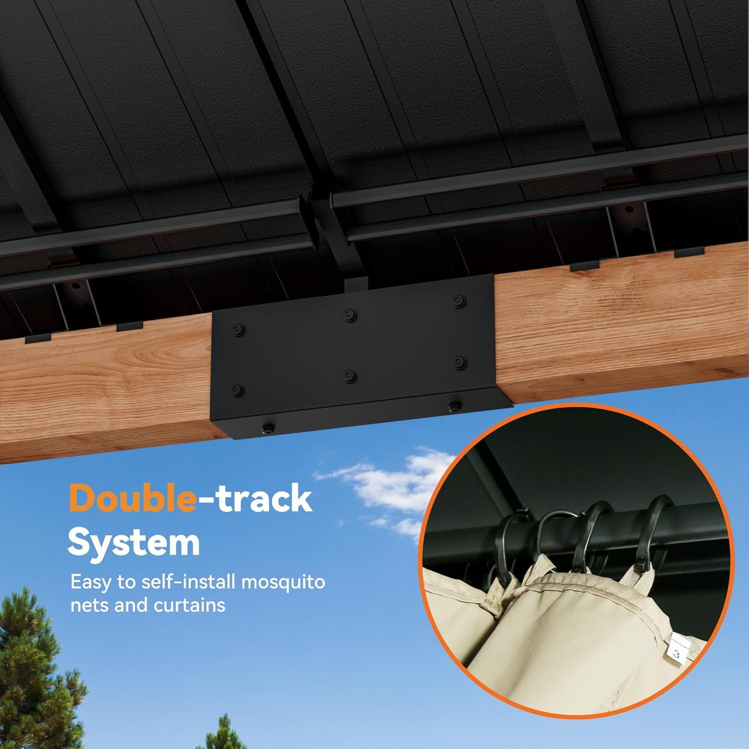 Modern Shade 12‘x24’ Grill Gazebo w/ Steel Hardtop, Curtains+Netting Brown