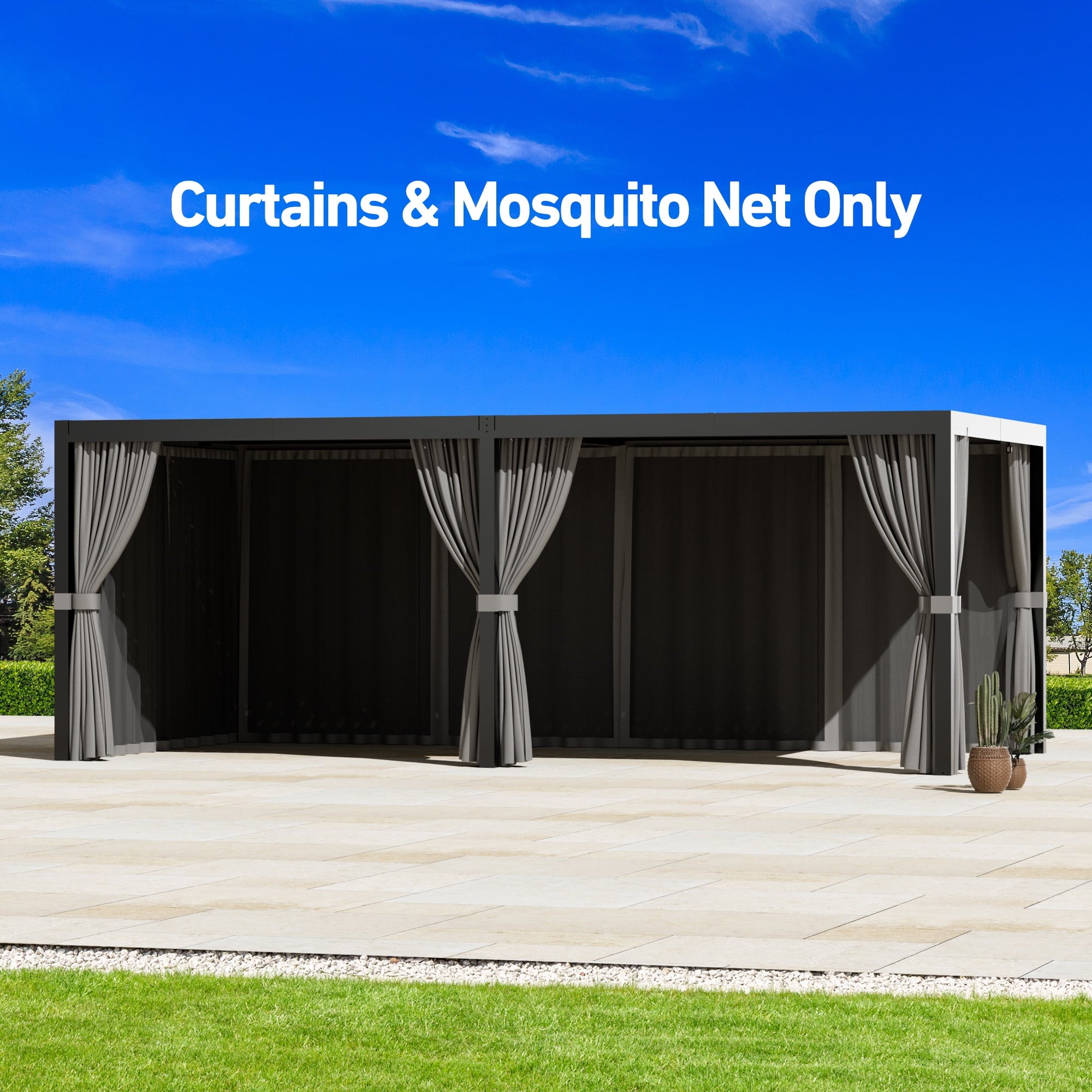 Modern Shade 10‘x12’ Pergola Privacy Curtains Mosquito Net Universal Replacement 6 Panel Sidewalls for Outdoor Louvered Gray