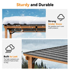 Modern Shade 6‘x12’ Hardtop Grill Gazebo with Shelf, Bottle Opener and Hooks, Rustproof Wood-Look Aluminum Design for Backyard Garden and Patio Brown