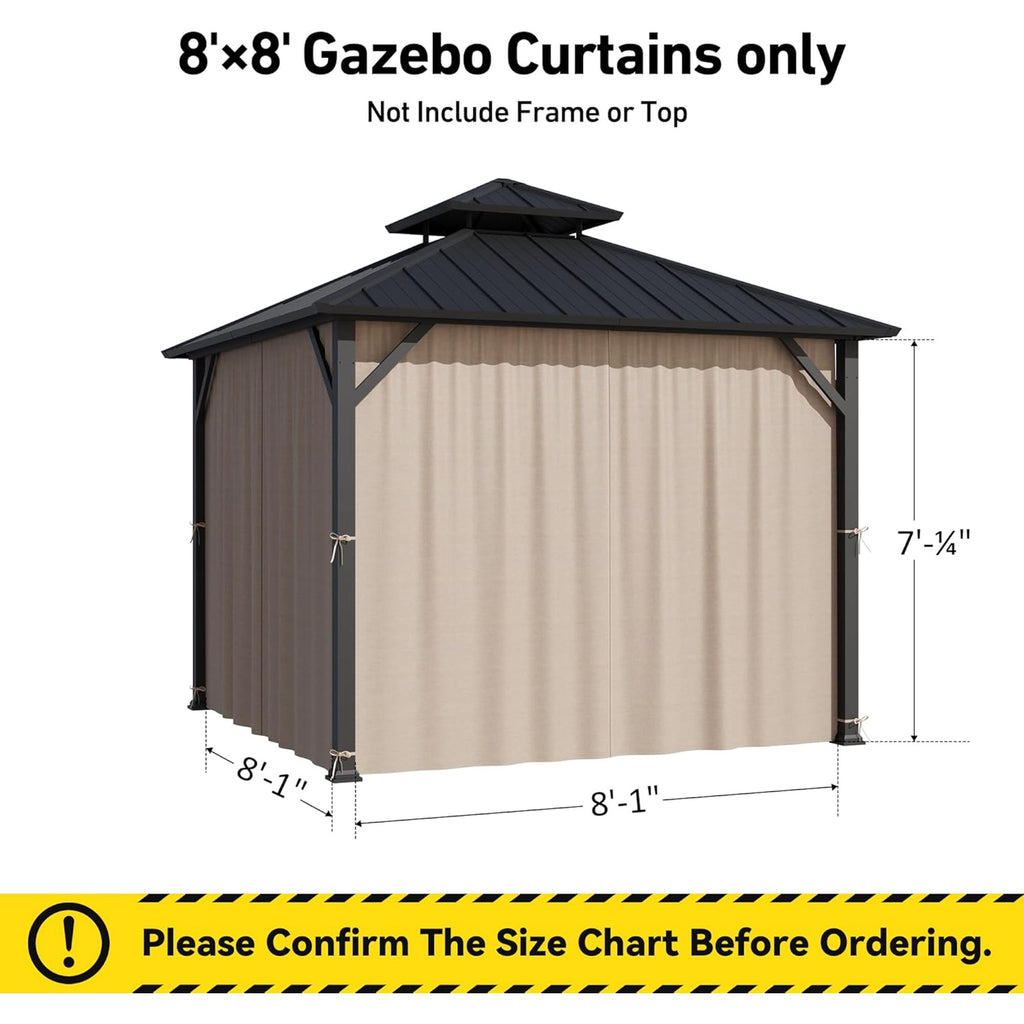 Covered Outdoor Universal Gazebo Curtain Replacement 8' x8' 4- Panel Sidewalls with Zipper, Replacement for Outdoor( Curtain Only)