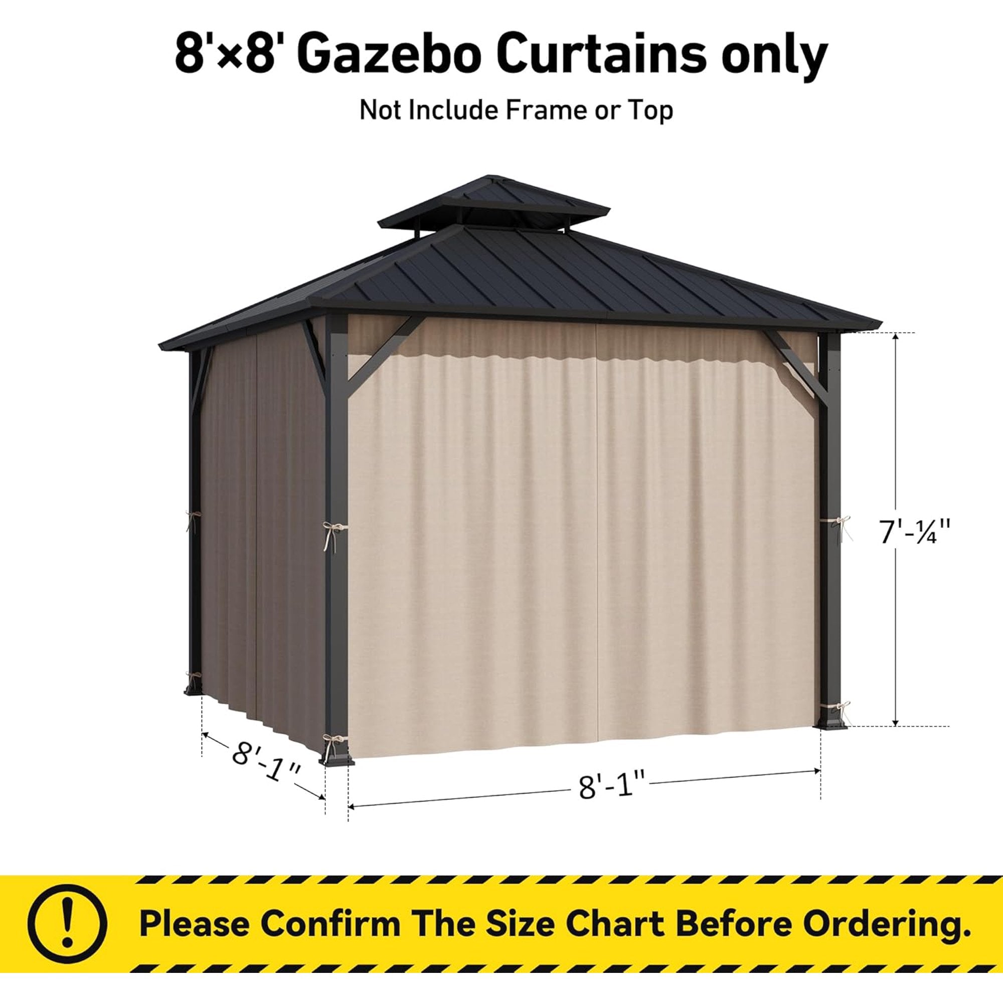 Covered Outdoor Universal Gazebo Curtain Replacement 8' x8' 4- Panel Sidewalls with Zipper, Replacement for Outdoor( Curtain Only)