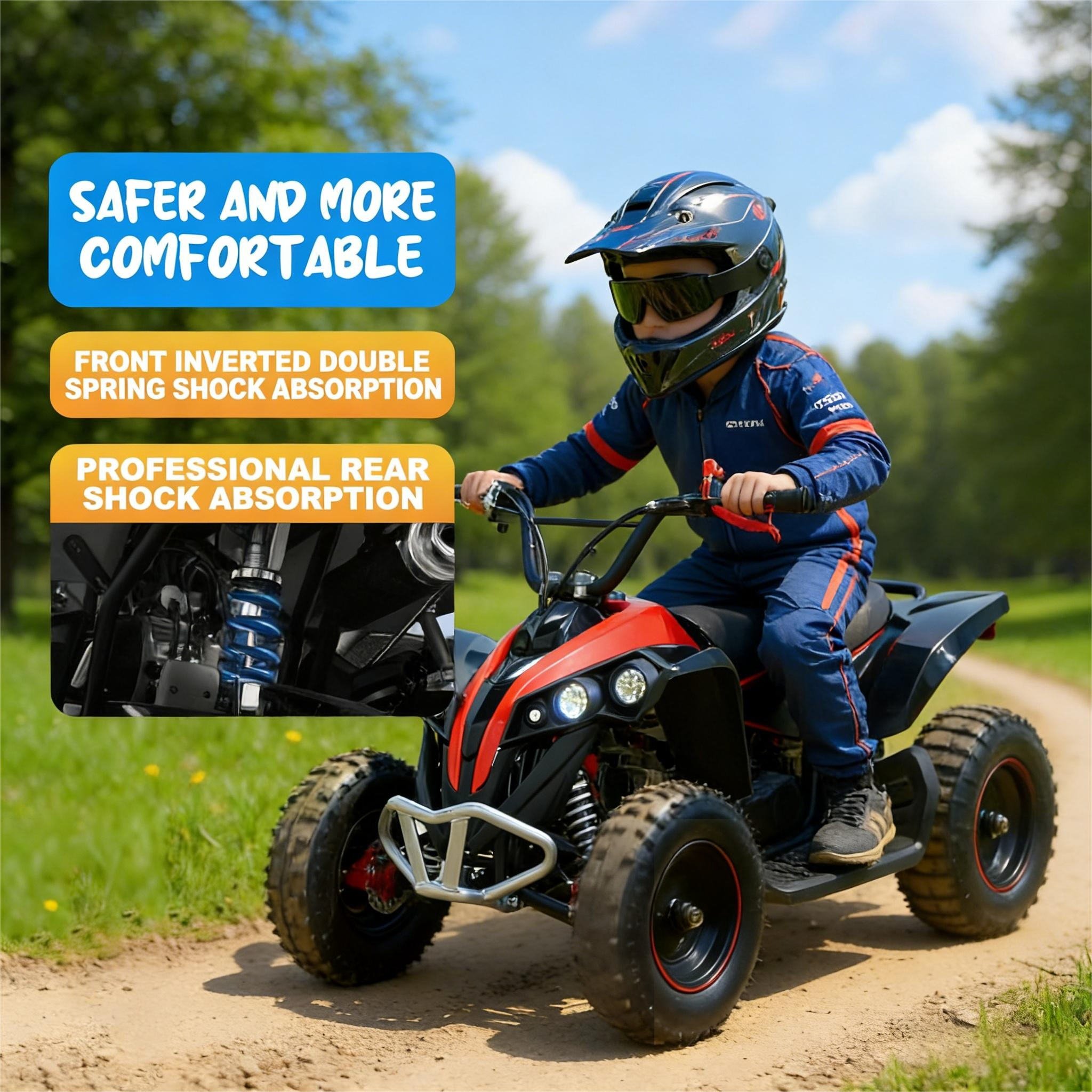 FONA 49CC Kids ATV - 2-Stroke Gas Powered Mini Quad with Front/Rear Disc Brakes, Speed Limiter, Supports 300 LBS