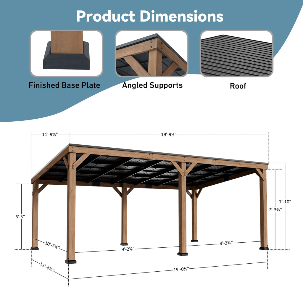Modern Shade 12'x20' Cedar Hardtop Gazebo Weather-Resistant Outdoor Grill Shelter with Rustproof Design for Backyard, Patio & Garden