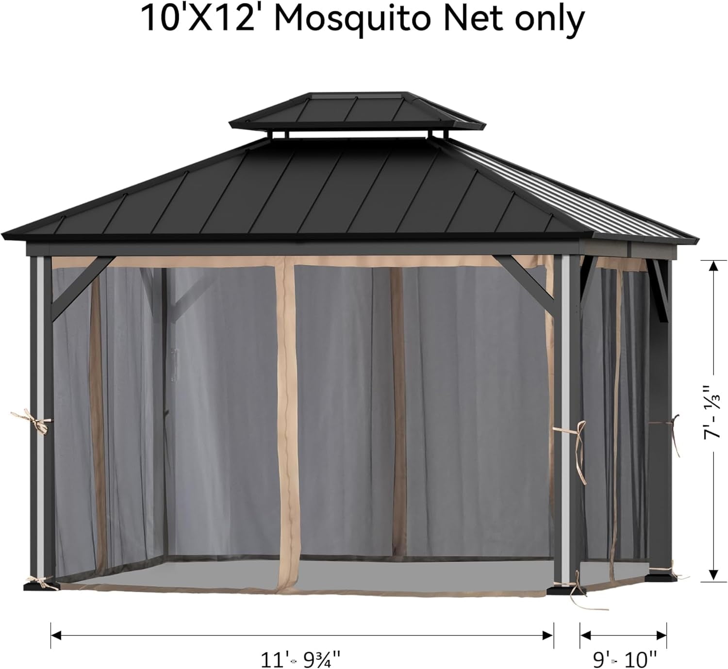 FONA Gazebo Mosquito Netting Replacement Universal 4-Panel Sidewalls 10' x 12', Outdoor Gazebo Mosquito Nettings with Double Zipper, Replacement for Patio Canopy, Garden