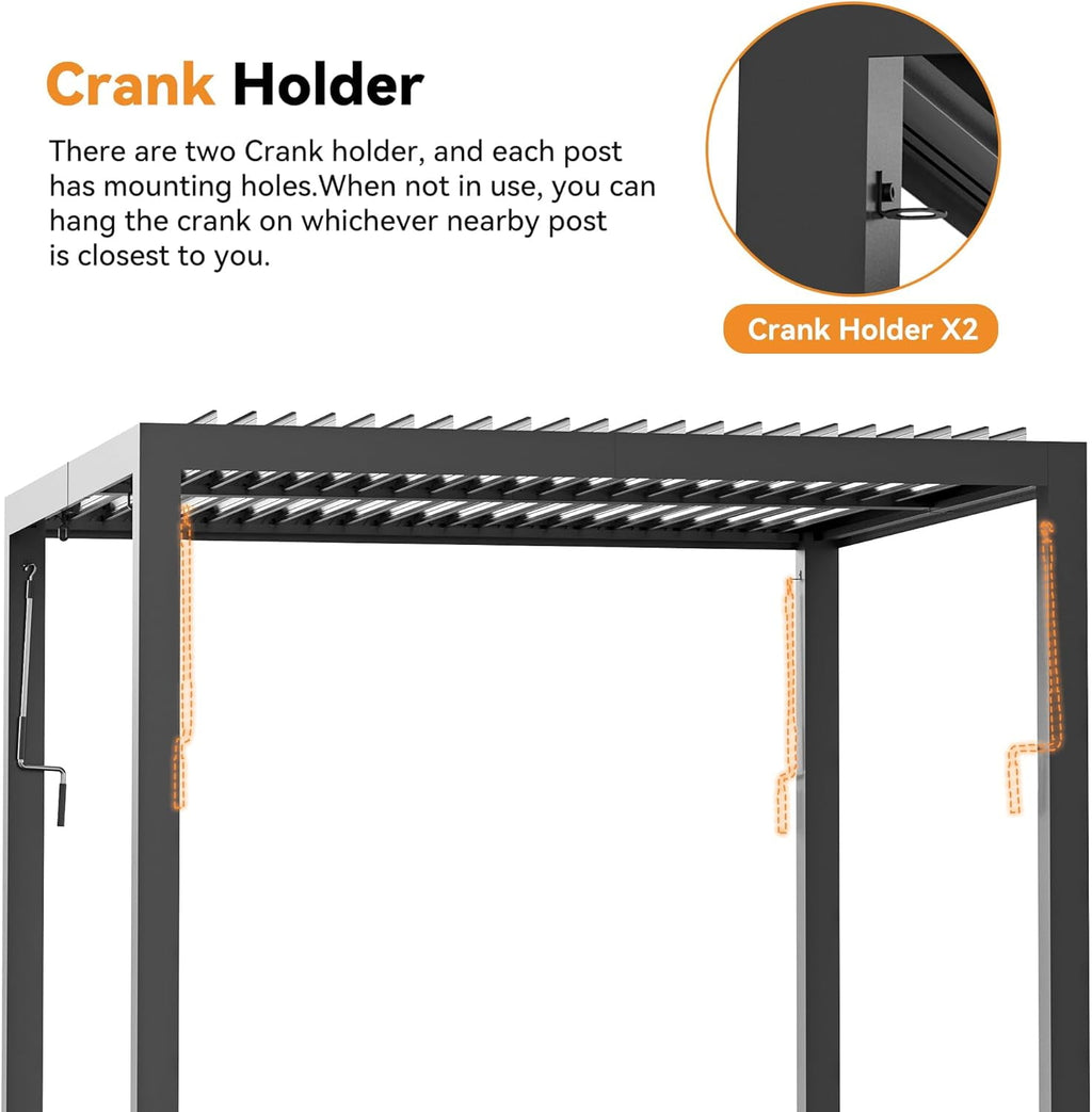 Modern Shade 10'x12' Louvered Pergola, Adjustable Waterproof Roof, USB Port, Black Metal Frame