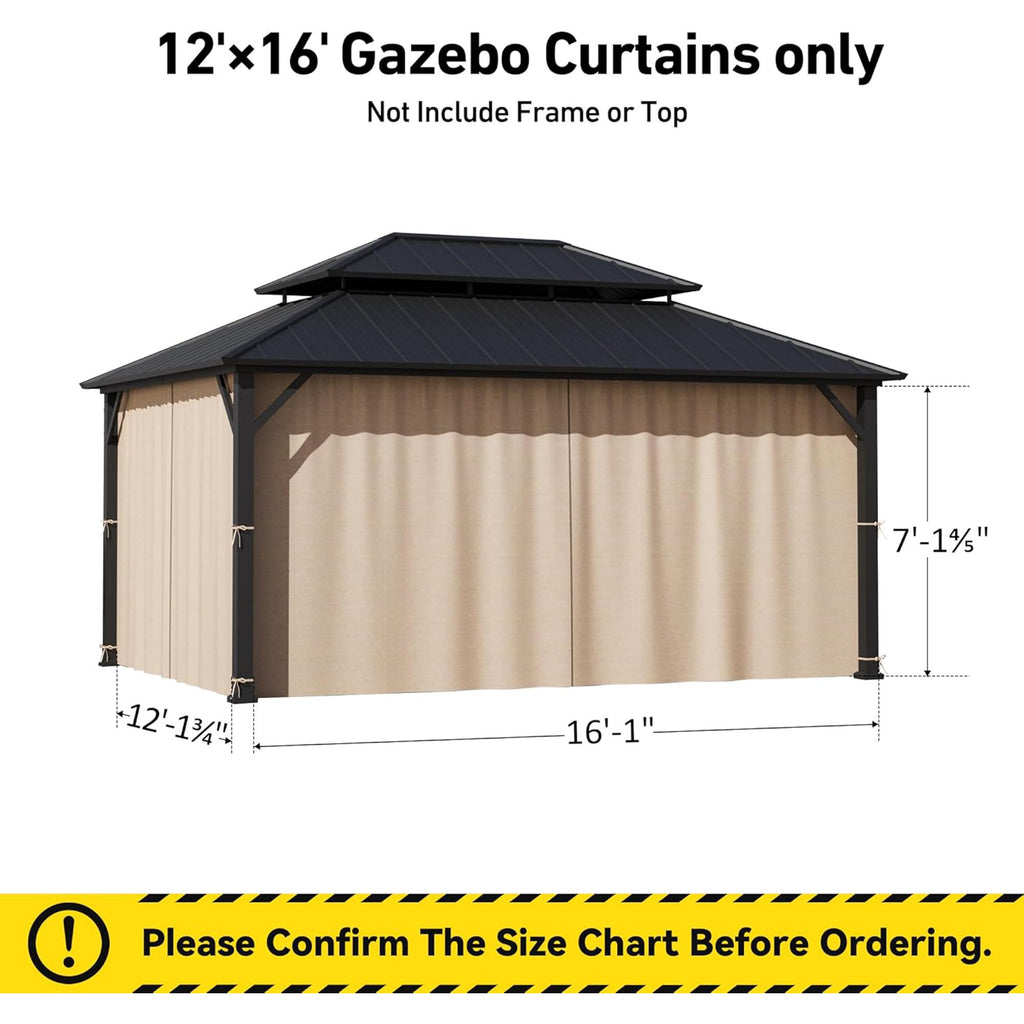Modern Shade 12'x16' Gazebo Curtain Replacement, Flame-Retardant Waterproof for Patio Backyard, Khaki (Curtain Only)