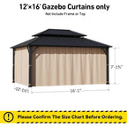 Modern Shade 12'x16' Gazebo Curtain Replacement, Flame-Retardant Waterproof for Patio Backyard, Khaki (Curtain Only)