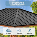 FONA 12'x16' Wood Gazebo,Permanent Hardtop Gazebo with Mosquito Net,with Galvanized Steel Roof Hardtop