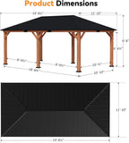 Modern Shade 12‘x20’ Hardtop Wood Gazebo Galvanized Steel Roof Mosquito Net Durable Curtains Permanent Backyard Garden Pavilion