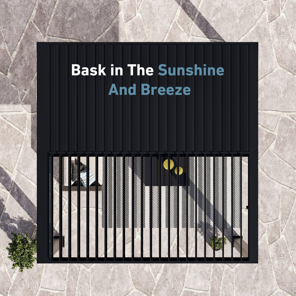 FONA 10'x10' Aluminum Louvered Pergola, Adjustable Roof, USB Charging, Black for Patio